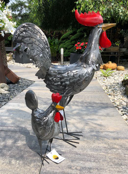 Gartenfiguren, Hühnerfiguren aus Metall. Edelstahl- Design
