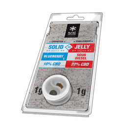 Jelly Sour Diesel 22%CBD gegen Solid Blueberry 10%CBD 1 gr. + 1 gr.