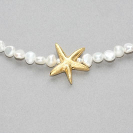 Kleine Perlenkette mit Seestern in Goldplattiert, 3,5-4mm, handgefertigt in Flensburg