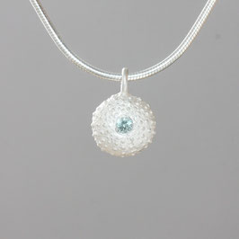 Mini Seeigel Anhänger mit Aquamarin, 1cm, Silber