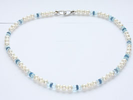 Edle, klassische Perlenkette mit kostbaren Edelsteinen,6-7mm,