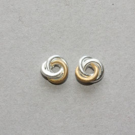 Ohrstecker Knoten, Bicolor, rund, Silber und Gold, handgefertigt in Flensburg