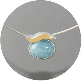Anhänger mit Aquamarin , Welle, Silber, Gold