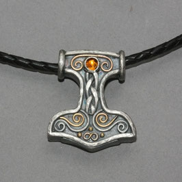 Thorshammer aus Silber, Feingold & Bernstein – handgefertigter Wikingerschmuck