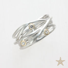 Unikat Ring, handgefertigt , Brillanten, Silber/Gold