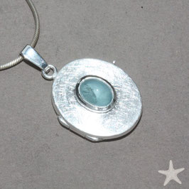 Medaillon oval 2cm, mit eisblauem Aquamarin, Silber,