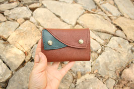 Portefeuille bicolore en cuir acajou et bleu canard N°19