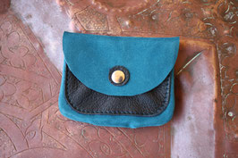 Porte-monnaie double poche cuir bleu cenote-marine N°8