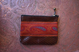 Porte-monnaie cuir marron galon indien N°20