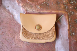 Porte-monnaie double poche cuir sable-galuchat N°2