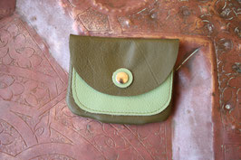 Porte-monnaie double poche cuir kaki-vert N°6