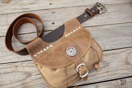 Escarcelle en cuir grainé marron et beige N°2