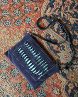 Pochette Itzel en cuir velours bleu électrique et turquoise