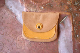 Porte-monnaie double poche cuir camel-jaune N°5