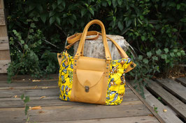 Sac Thaïs cuir jaune safran et wax jaune