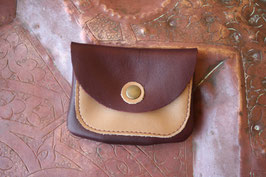 Porte-monnaie double poche cuir prune-sable N°3