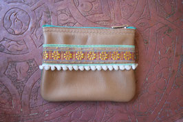 Porte-monnaie cuir sable galon indien N°7