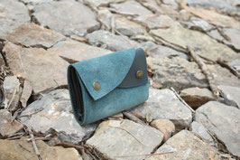 Portefeuille bicolore en cuir velours bleu glacier et bleu pétrole N°17