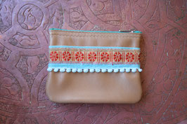 Porte-monnaie cuir sable galon indien N°14