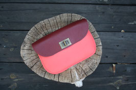 Escarcelle mini en cuir bordeaux et rose