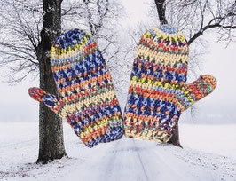 Handschuhe, Fäustlinge aus 6-fädige Sockenwolle! Gr.:4, Design: Hundertwasser!