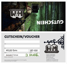 Blanko-Gutschein per E-Mail in 3 Varianten (45,00 € - 55,00 € - 60,00 €)