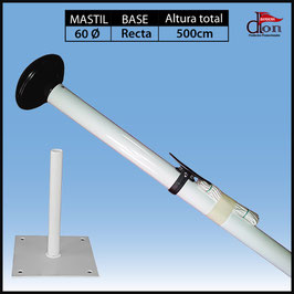 Kit Mástil 60mm de diámetro a  5M con driza más Base recta atornillar a suelo
