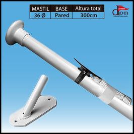 Kit Mástil 36mm de diámetro a  3M con driza más Base inclinada para atornillar