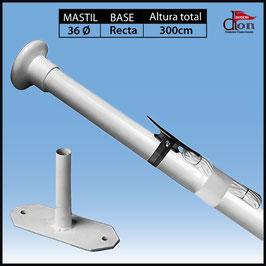 Kit Mástil 36mm de diámetro a  3M con driza más Base recta para atornillar
