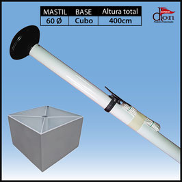 Kit Mástil 60mm de diámetro a  4M con driza más Base Cubo rellenable