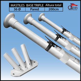 Kit 3 Mástiles 36mm de diámetro a  2M con driza más Base inclinada triple para atornillar