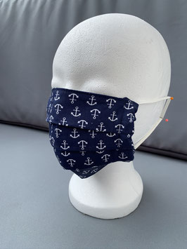Mund - Nasenbedeckung, 2 - lagig Anker auf marine blau mit Jersey Nudel, ähnlich wie Gummi