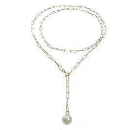 Lasso-Kette Carré Pearl / gelbgold vergoldet