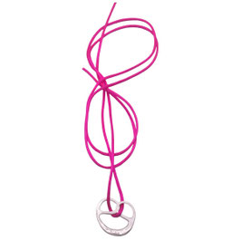 Neon Stoffbandkette pink / großer Brezel-Anhänger silber (M-Size)