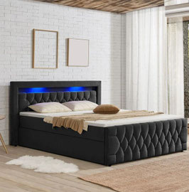 JU29218 Boxspringbett Samt 140 x 200 cm schwarz