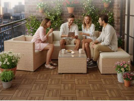 JU302211 Polyrattan Lounge Casa Cana L Creme, Sand