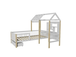 JU301792 Kinderbett 90 x 200 cm weiß/natur