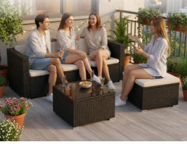 JU200155 Polyrattan Lounge Casa Cana M Schwarz, Creme