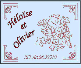 Coussin d'alliances brodé REDWORK FLOWER