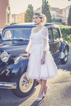 Robe de mariée courte, FIFTIES, retro, pin-up, dentelle, strass