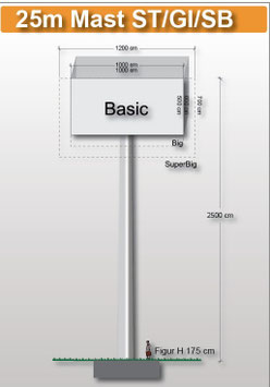 H 25.00 m Werbemast mit einer Viereck-Werbeebene