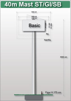 H 40.00 m Werbemast mit einer Werbeebene, Pflug 45°