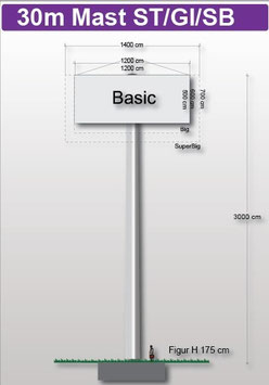 H 30.00 m Werbemast mit einer Dreieck-Werbeebene