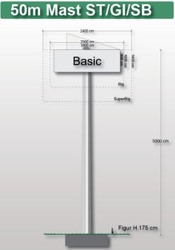 H 50.00 m Werbemast mit einer Werbeebene, Pflug 45°