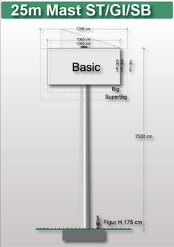 H 25.00 m Werbemast mit einer Werbeebene, Pflug 45°