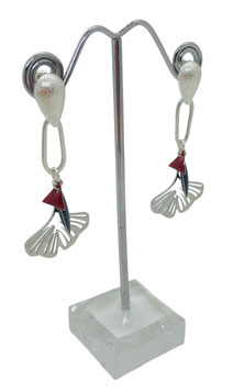 Clous d'oreilles gouttes diamantées argent Ginkgo Rouge/Noir
