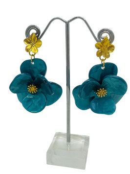 Clous d'oreilles doré fleur bleu marbré