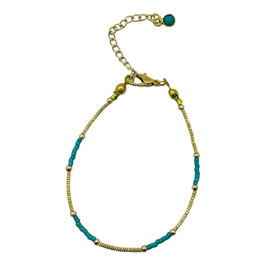 Bracelet fin perles miyuki turquoise et torsade doré