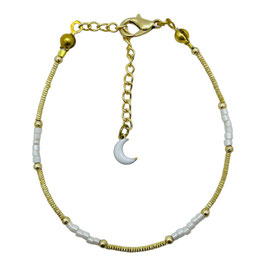 Bracelet fin perles miyuki blanche et torsade doré