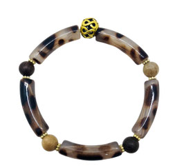 Bracelet tube Léopard et perles bois de santal